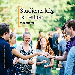 People joining hands to symbolize support and collaboration through the Deutschlandstipendium.